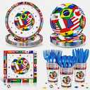 168 Pcs Soccer Party Supplies Serves 24 World International Flag Tableware Set Disposable Paper Plates Cups Napkins and Cutlery for Boys Birthday Sports Decor
