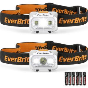 EverBrite LED Headlamp, 4 Lighting Modes, Pivoting Head with Adjustable Headband, IPX4 Water Resistant, Perfect for Running, Camping, Hiking, Christmas, and Emergency, 3 AAA Battery Powered (2 Pack)