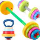 Kids Exercise Weight Set - 3-in-1 Adjustable Workout Toy Equipment for Children Pretend Play Exercise - Toddler Beginner Gym, Fitness, Weightlifting and Powerlifting (Dumbbell, Barbell, Kettlebell)
