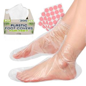 200 Pcs Plastic Foot Covers for Feet  Leak-Proof, Ribbed Anti-Slip Design with 200 Stickers for Secure Fit  Plastic Foot Bags for Moisturizing, Hydration, Home Use, Spa, Pedicure, Paraffin Wax Bags (11.8x6.7x1.1 Inch (Pack of 200))