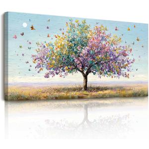 SERIMINO Large Wall Art, Tree of Life Wall Art, Modern Art Wall Decor, Landscape Tree Painting Canvas Prints, Colorful Pictures for Living Room Bedroom Hallway Office House Decorations 24"x48" (Plains Dream Tree)