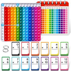 JoyCat Multiplication Flash Cards + Pop Fidget Chart- 156 Hole Punched Math Game Flashcards for Kids Ages 8 and Up, Times Table Manipulatives for Preschoolers 3rd,4th,5th,6th Grade
