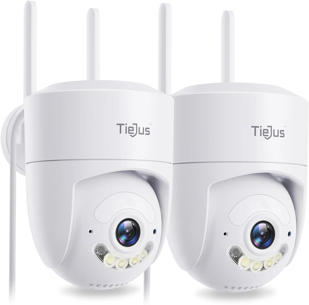 5G/2.4G WiFi Security Camera Outdoor,24/7 Recording Home Security Cameras 2K,360 PTZ Wired Cameras for Home Security Outside,Auto Tracking, White-2 Packs