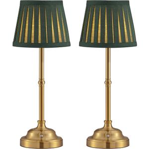 KDG Cordless LED Table Lamp Set of 2, Portables Fabric Shade Desk Lamps, 5000mAh Rechargeable Battery Powered Lighting, Dimmable Light for Dining Room, Bedroom, Bedside, Night Light, Balcony (Green)