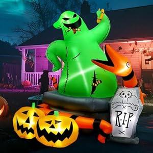 6FT Outdoor Halloween inflatables Decorations,Halloween Green Monster Pumpkin Decor,Built-in LED Lights,Blow up Outdoor Yard Party Garden Decorations