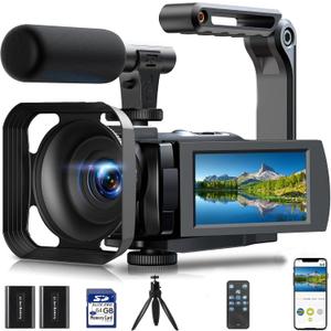 Camcorder Video Camera, 5K Video Cameras for Filming Night Vision Vlogging Camera for YouTube with 3" Touch Screen, Digital Camcorder with 16X Zoom Wifi Microphone Remote Tripod 64GB Card 2 Batteries