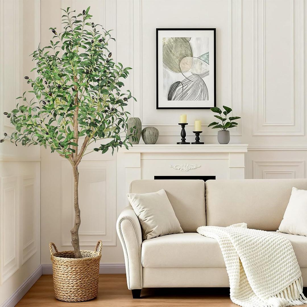 Artificial Olive Tree Indoor, ANTING 6FT Tall Faux Olive Tree with Natural Wood Trunk & Lifelike Fruits, Fake Silk Plant with Pot, Artificial Trees for Modern Home |Office |Living Room |Office Decor