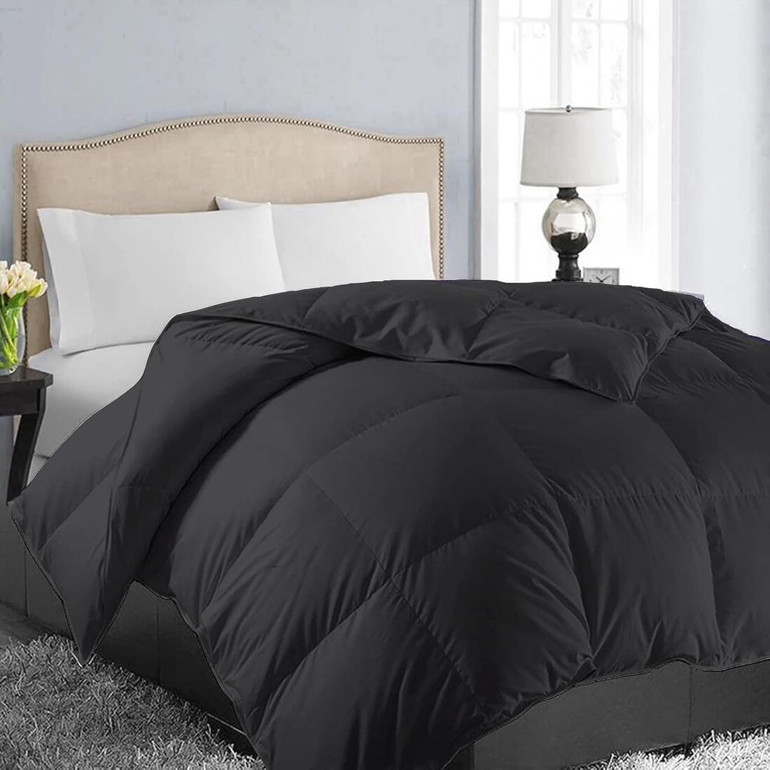 EASELAND Queen Size Down Alternative Comforter - Quilted Duvet Insert for All Seasons, Soft Lightweight with Corner Tabs, Summer Winter Warm Bedding, Black 88×88 Inches