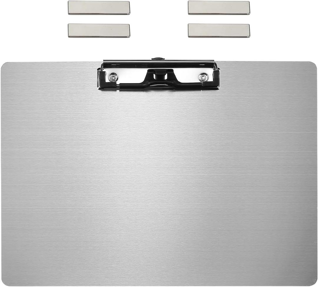 Stainless Steel Magnetic Clipboards,Metal Side Clip Clipboard with 304 Low Profile Clip,Black Board for Fridge,Cooking Recipe Splints,Message Board (9.2"x12.5" Landscape)