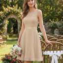 BeryLove Women's Short Prom Dresses for Teens Sleeveless Flowy A Line Wedding Guest Lace Formal Dress (Beige, XL)