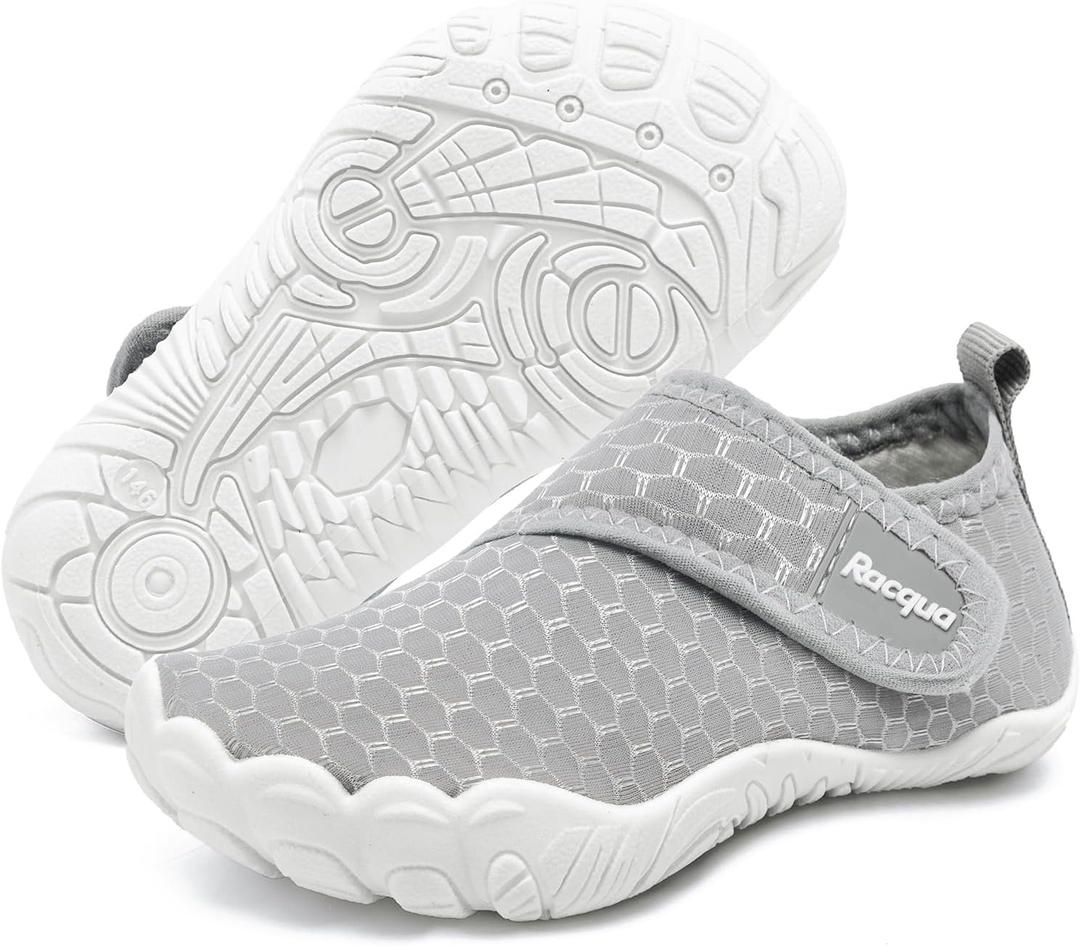 Racqua Boys Toddler Water Shoes Girls Baby Pool Non-Slip Beach Outdoor Sports Water Shoes Lightweight Breathable Swim Quick Dry Aqua Shoes Grey Toddler 8