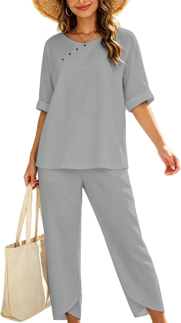 Lounge Sets for Women 2026 Summer Casual 3/4 Sleeve Tops and Pants Soft Loungewear Travel Outfits with Pockets