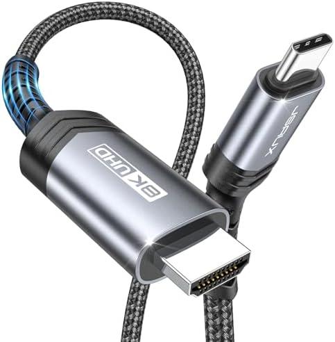 JSAUX USB C to HDMI 2.1 Cable [ 8K@60Hz 4K@240Hz ] 6.6 FT Aluminum Type C to HDMI Ultra High-Speed Braided Cord [Thunderbolt 4/3] Support 48Gbps/HDR/HDCP 2.3 Compatible with Laptop, Tablet, Galaxy S24, Pack of 3