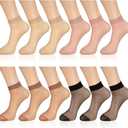 Geyoga 12 Pairs Sheer Ankle Socks Thin Nylon Transparent Ankle High Hosiery Socks Short Dress Stockings for Women (Large, Simple Color)