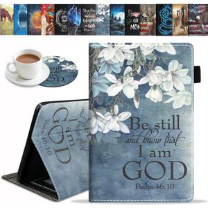 Case for Amazon Fire HD 10 Tablet 10.1 inch (9th/7th Generation, 2019/2017 Release) - Slim Lightweight PU Leather Stand Cover with Auto Wake/Sleep, Christian Quotes Bible Verse Psalm 46:10