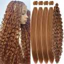 Copper Boho Braiding Hair Pre stretched Hypoallergenic Curly Boho Hair for Braiding Knotless Deep Wave Bohemian Braids (26 Inch-Packs of 5, Mixed Color - Honey Brown)