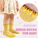 Eocom Toddler Ruffle Socks Baby Girls Non Slip Frilly Dress Cotton Grips Socks 6 Pairs (6-12 Months, Check)