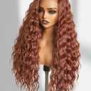 GORGIUS Ginger Brown Ocean Wave Wig Pre Cut Glueless Synthetic Lace Front Wigs Side Part Long Wig For Women 28 Inch