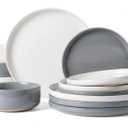 Famiware Milkyway Plates and Bowls Sets, 12 Pieces Stoneware Dinnerware Sets, Dishes Set for 4, White & Dark Gray