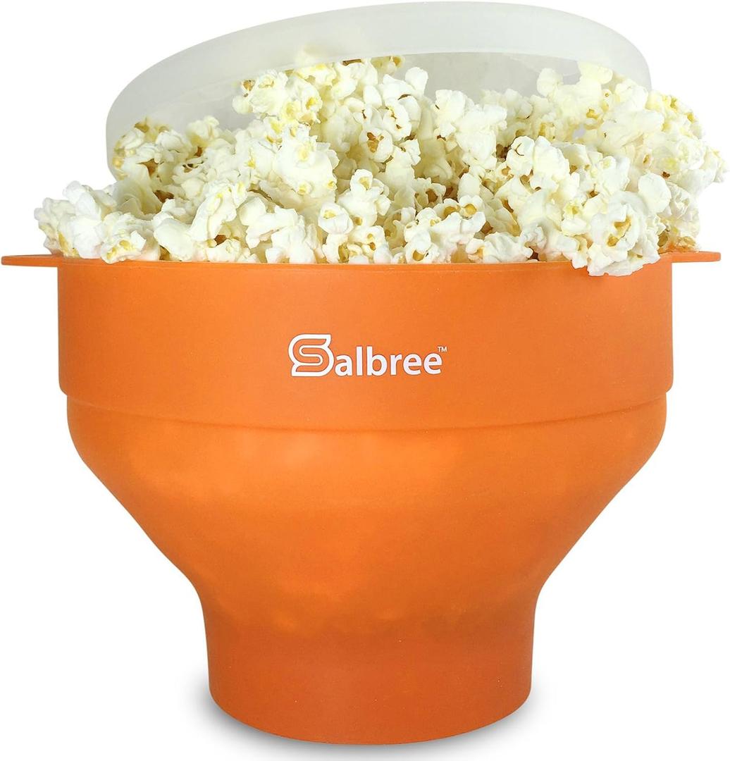 The Original Salbree Collapsible Silicone Microwave Popcorn Popper Maker Machine, Microwavable Bowl Holds 16 Cups, Uses Hot Air and Oil Always Optional (Orange)