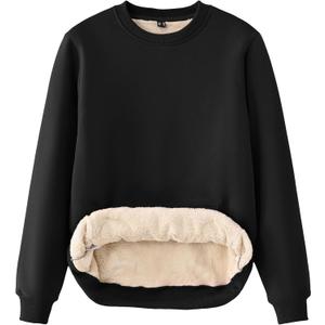 Tansozer Womens Sherpa Lined Crewneck Sweatshirt Warm Fleece Pullover Long Sleeve Winter Thermal Sweat Shirt (Medium, Black)