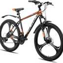 HILAND 26" MTB Mountain Bike for Men Women Adults, 18-Speed, Disc Brake, Lightweight Aluminum Frame, 3/6 Spoke Wheel (Orange)