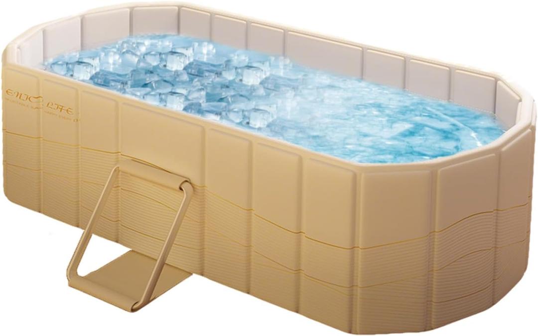 jessie 59" Portable Ice Bath Tub for Adults, Portable Bathtub Adult Cold Foldable Bathtub Inflatable Tub Shower for Indoor & Outdoor (Cold and Hot) (XL(59.1''L x 33.9''Wx 19.7''H), Beige)