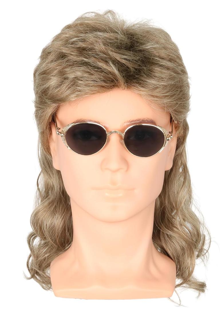 Men's Wigs 70s 80s Wigs for Men Blonde Brown Wavy Curly Mullet Wig Halloween Costume Theme Party Wig