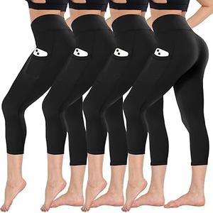 CAMPSNAIL 2Pack Capri Leggings with Pockets for Women - High Waisted Capris Tummy Control Yoga Pants Workout Tights M