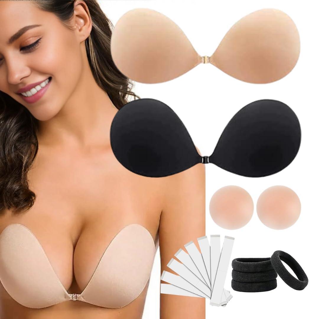 2 Pack Invisible Sticky Adhesive Bra Tape Strapless Reusable Push Up Backless Hair Bands Nipple Covers Seamless Stick On Bra (S)
