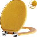 Angol Shiold Glitter Toilet Seat Molded Wood Round Toilet Seat with Quietly Close and Quick Release Hinges, Easy to Install also Easy to Clean (Round 16.5'', Gold)