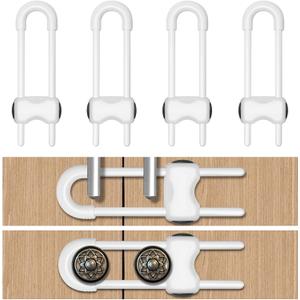 Cabinet Locks for Babies, Child Proof Cabinet Locks, 4 Pack U-Shaped Baby Proofing Cabinets, Child Locks for Cabinets and Drawers, Child Safety Cabinet Locks with Adjustable (White)