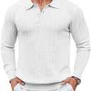 COOFANDY Men's Knit Polo Sweater Long Sleeve Quarter Button Polo Shirts Casual Ribbed Collared Shirt Golf Pullover Sweaters, M