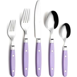 ANNOVA Silverware Set, Retro/Rivet Colorful Stainless Steel Tableware Kitchen Flatware Set Utensils, Includes Dinner Knives, Forks, Spoons, Salad Forks & Dessert Spoons (Lilac, 20 Pieces)