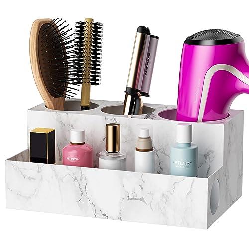 VITVITI Metal Hair Tool Organizer, Hair Dryer and Straightener Holder Countertop, Blow Dryer Holder Bathroom Organizer Storage for Vanity Makeup/Styling Tools/Curling Iron, White Marble Look