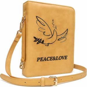 Bible Covers for Men, TSWONKS Bible Cover with Zipper Mens Bible Case Bible Cover Case with Handle Strap for Girls Men Women Christian Aullt Brown