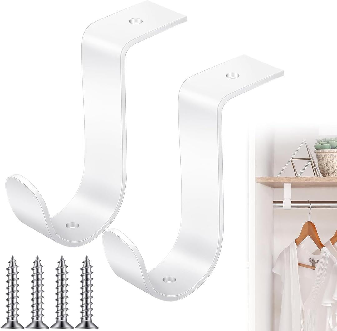 Hicarer 2 Pcs 1.38 Inch Closet Rod Brackets Heavy Duty Metal Wall Mount Rod Brackets with Screws Closet Pole Support for Living Room Bedroom Shelf Office(White)