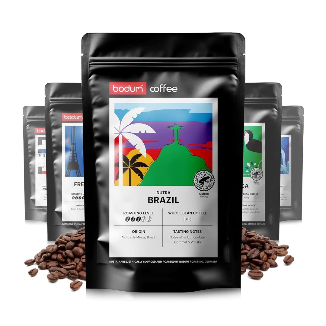 Bodum Roasting Brazil Coffee, Whole Bean, 12oz (340g) - Roasted in Denmark (EXP 11/18/25)