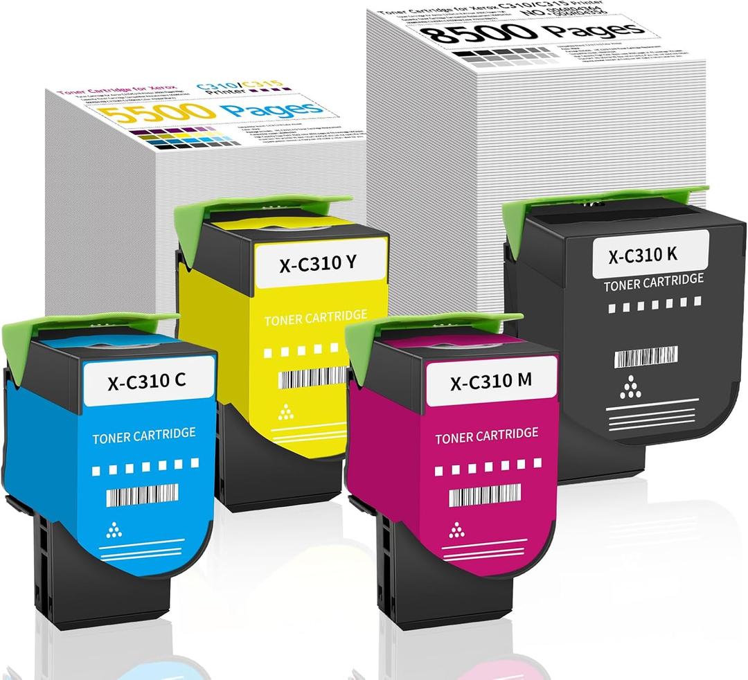 4-Pack for Xerox C310 C315 Toner Cartridge, 5,500~8,500 Pages High Capacity Ink Cartridge Set Replacement 006R004356 006R004357 006R004358 006R004359 for Xerox C315DNI/DNIM Multifunction Color Printer