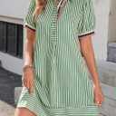 Wenrine Womens Summer Striped Short Sleeve Casual Button Shirt Mini Dresses Small, Green