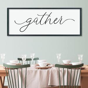 LuZhiQiang Gather Wall Decor 40"x15" for Dining Room Kitchen Home Modern Farmhouse Minimalist Art for Family Gathering Thanksgiving Holiday Home Decor Large Wood Framed Wall Hanging (Black)