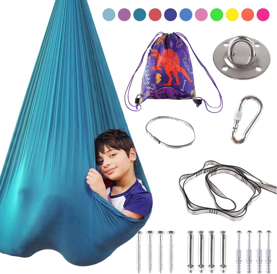 Indoor Therapy Sensory Swing for Kids, Special Needs Joy Cuddle Ceiling Snuggle Swings, Outdoor Room Adjustable Fabric Hammock for Children Child Teens Autism, ADHD, Aspergers, Sensory Integration (Blue)