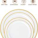 200PCS White Plastic Plates with Gold Rim, Disposable Heavy Duty Plastic Plate, 100 Dinner and 100 Dessert Plates for Party and Wedding