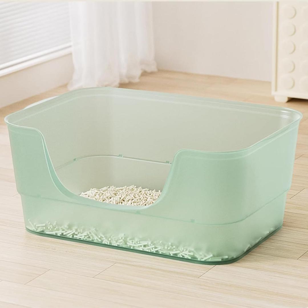 Extra Large Cat Litter Box with High Sides, Clear Jelly Color, Cat Boxes for Indoor Cats, XL Kitty Litter Pan, Jumbo Litter Box with Low Entry for Multiple Cats, Easy to Clean, Anti-Splashing