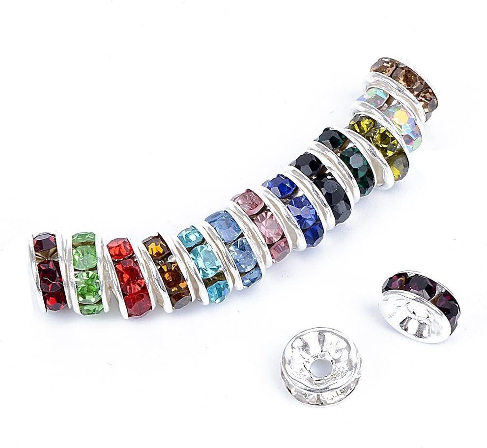 Bingcute 100 Pcs Bright Silver Crystal Rondelle Spacer Bead Plated 8mm Beads for jewelery Making Assorted Colors Beads for Bracelets