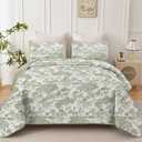 WONGS BEDDING Botanical Quilt Set Queen Size, Sage Green 3 Pieces Toile Floral Plants Printed Bedspread Bedding Set Soft Lightweight Microfiber Coverlet Set for All Season (96"x90")