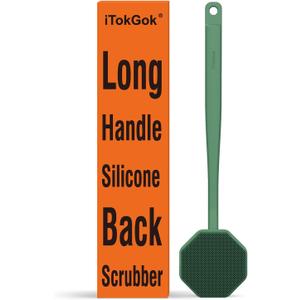 iTokGoK Silver-Infused Silicone Back Scrubber with Long Handle Back Brush for Shower,Back Brush Long Handle for Men and Women,Ergonomic No-Slip Handle, Long-Lasting (Midnight Green)