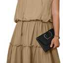 Eytino Womens Plus Size Summer Sleeveless V Neck Drawstrin Ruffle Layer Flowy Mini Dresses, 2X Khaki