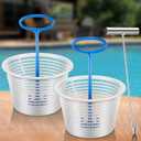Saillong 2 Pack 8" Pool Skimmer Basket for Inground Pool with 2 Blue Skimmer Basket Handle and 1 Stainless Steel Hook, White Universal Pools Filter Baskets Skimmers for Debris Removal, Keep Hand Clean