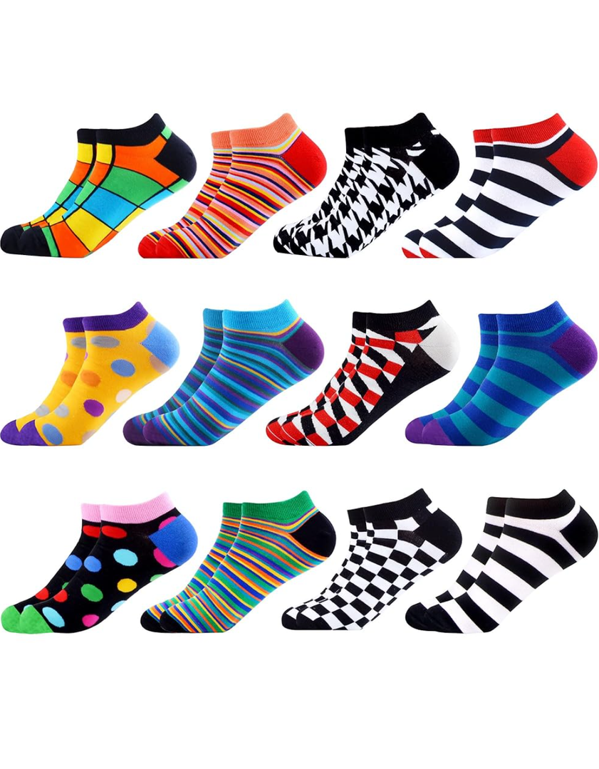 WeciBor Men's Funny Novelty Colorful Ankle Socks Cool Casual Cotton Low Cut Socks 12 Pack, Size:
12-15